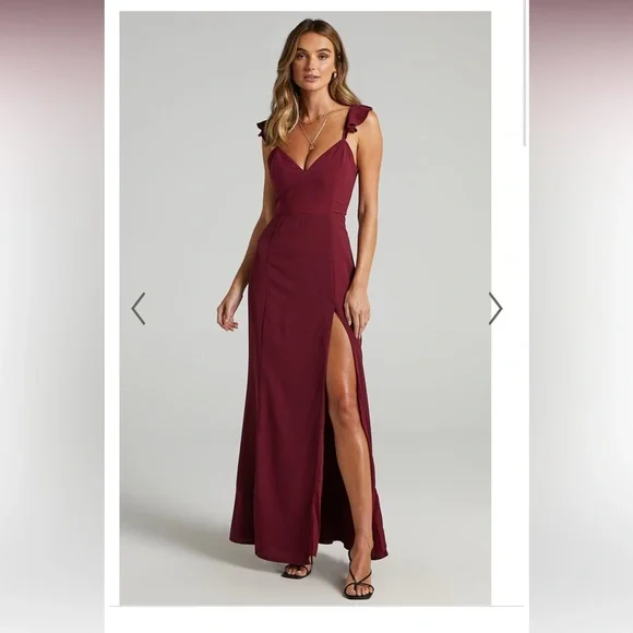 Showpo MORE THAN THIS MIDI DRESS - RUFFLE STRAP THIGH SPLIT DRESS